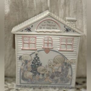 Vintage Enesco Precious Moments Home for the Holidays Ceramic House Musicbox
